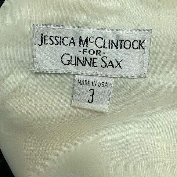 Gunne Sax Jessica McClintock Satin Sleeveless Gathered Bubble Dress Black Size 3 - Picture 4 of 6